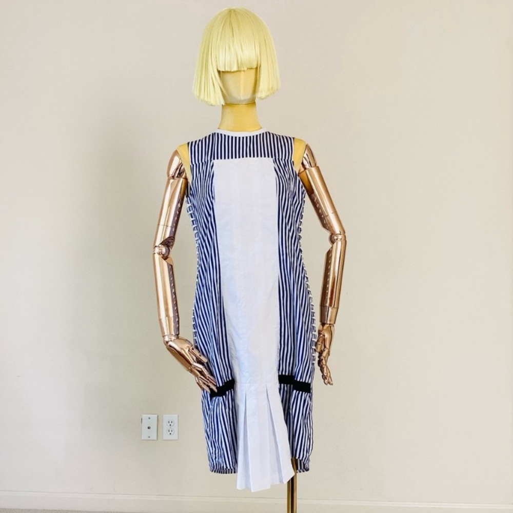 J.W. Anderson Navy & White Striped Sleeveless Midi Dress with Front Panel
